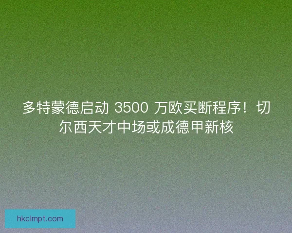 多特蒙德启动 3500 万欧买断程序！切尔西天才中场或成德甲新核